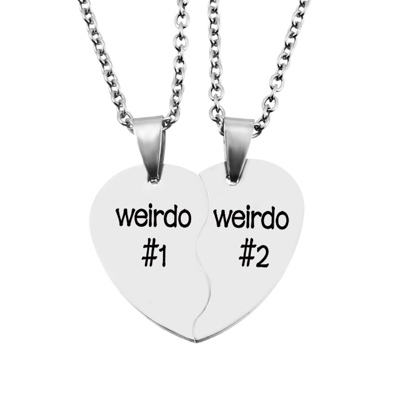 MJartoria Best Friend Necklaces BFF Necklace for 2 Friendship Valentines Gifts Matching Heart Pendant Necklace Best Friends Forever (Silver, A-Weirdo 1 Weirdo 2) - Image 1